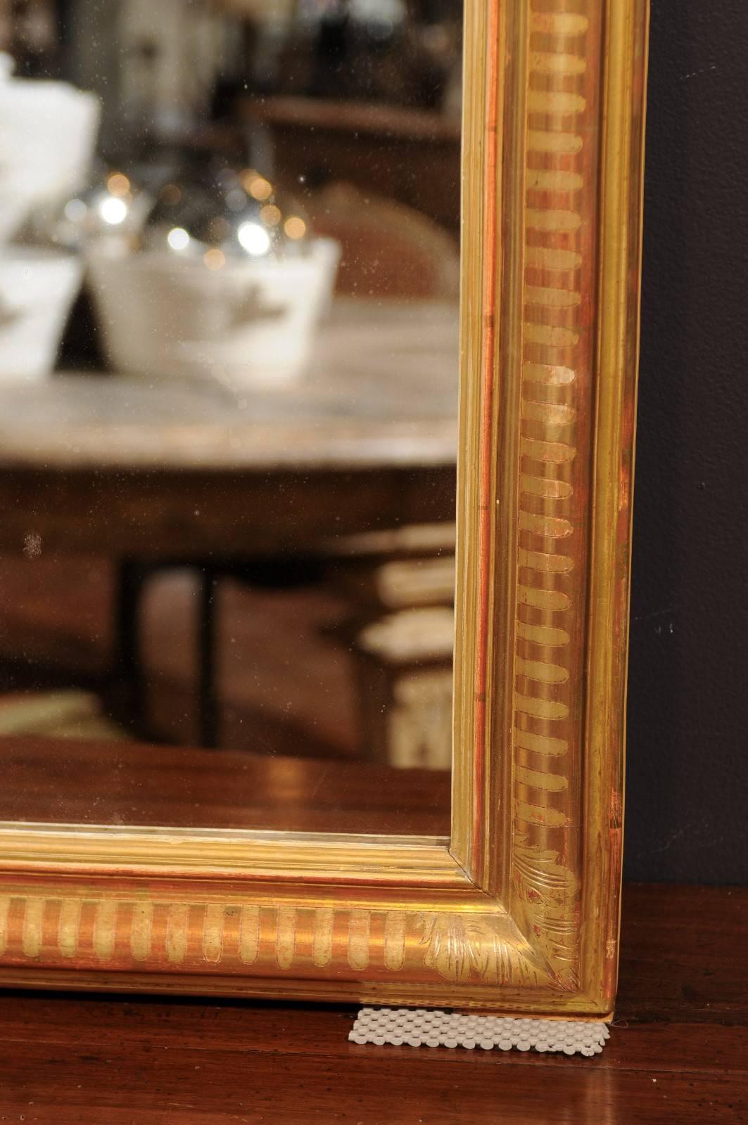 French Rococo Style Tall Giltwood Mirror with Carved Crest from the 1880s 4