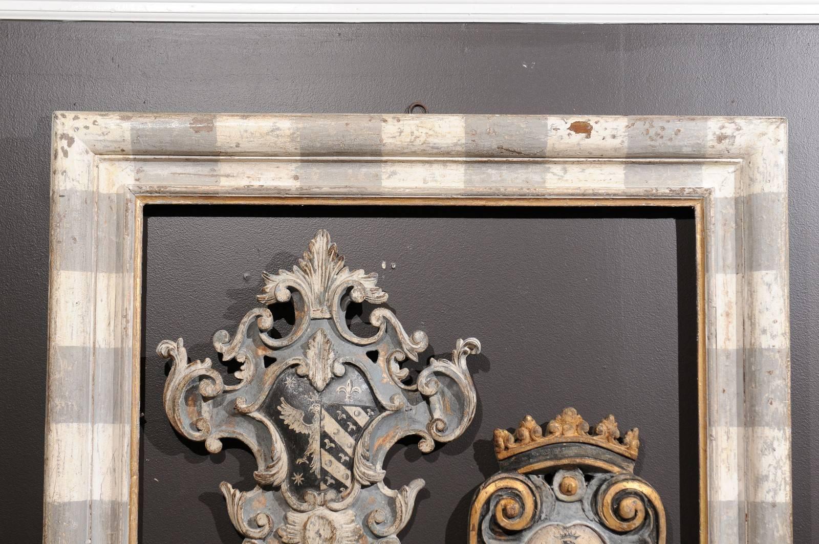 19th Century  Italian Large Scale Grey and White Painted Frame with Gilt Accents - 1 Availabl