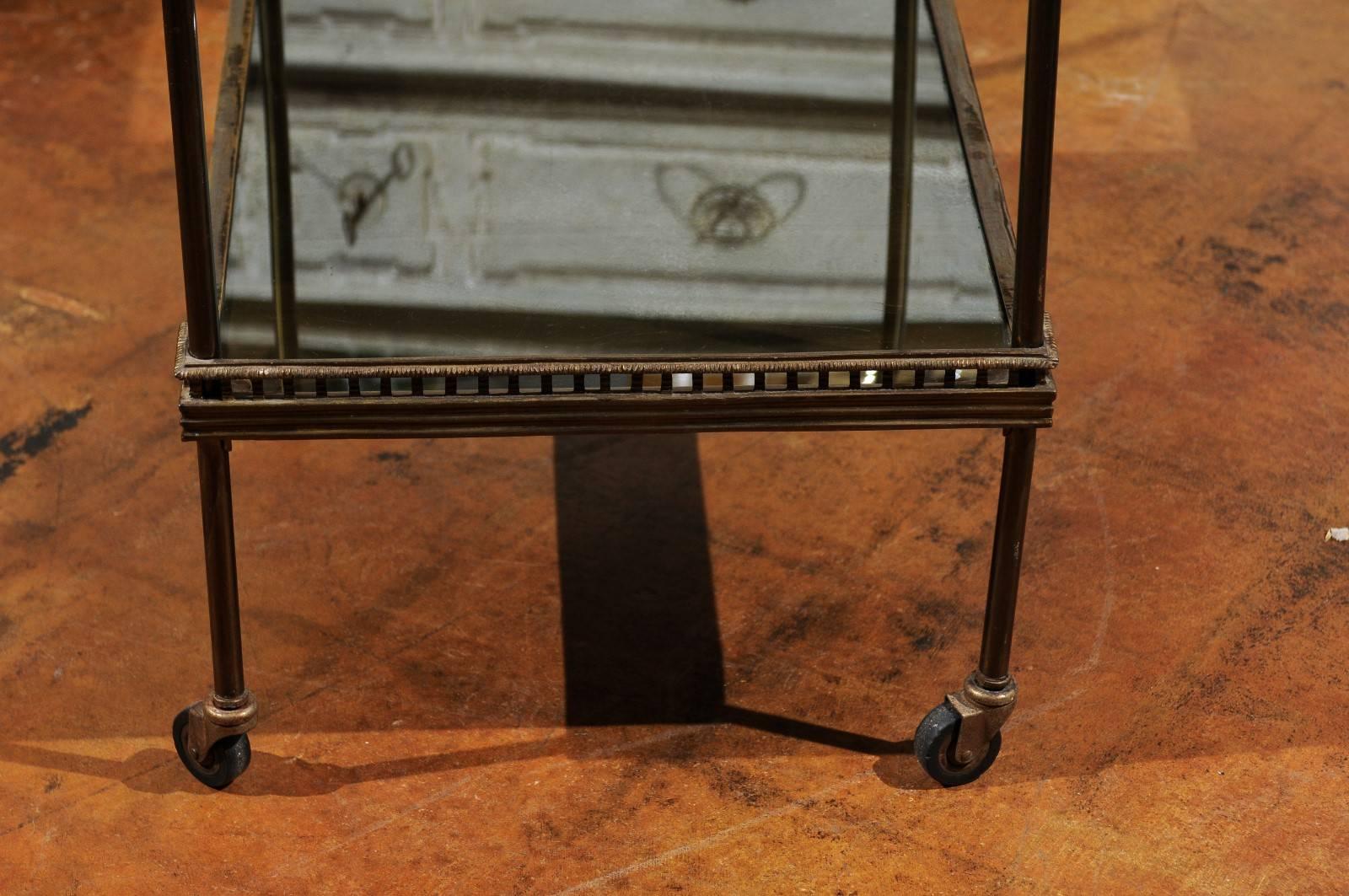 Continental Tiered Brass Trolley on Casters with Mirrored Shelves, circa 1900 1