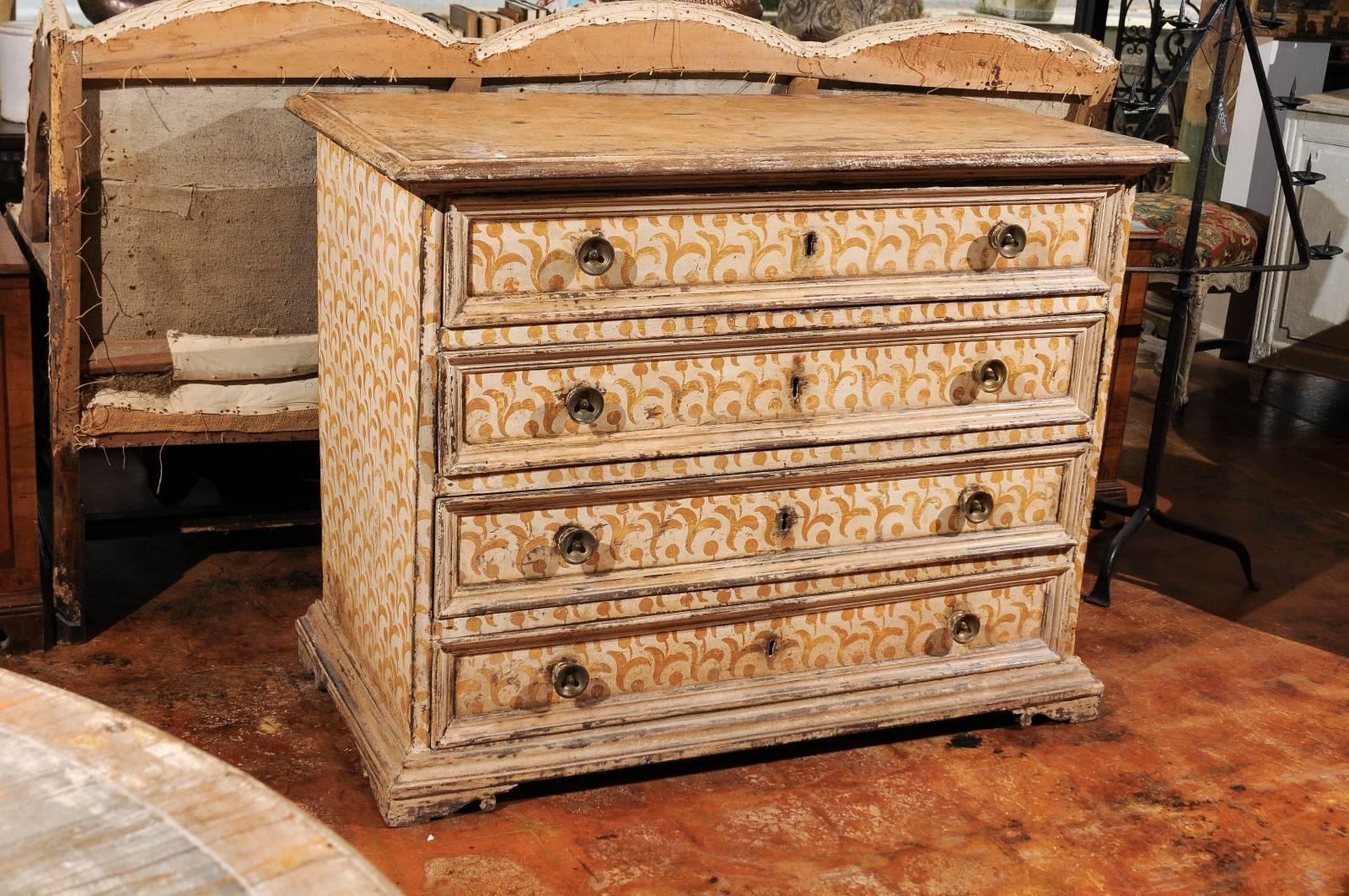 17th Century Florentine Tall Four-Drawer Commode with Painted Floral Motifs 2