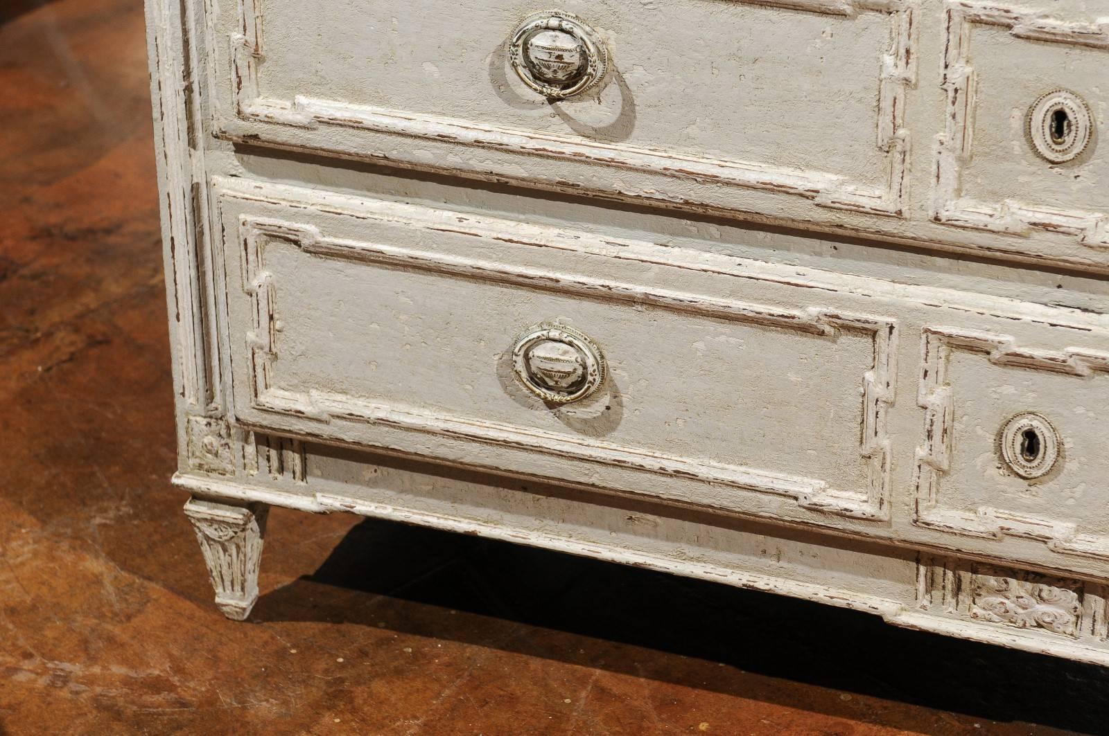 French Painted Pine Three-Drawer Commode with Marbleized Top and Fluted Accents 6