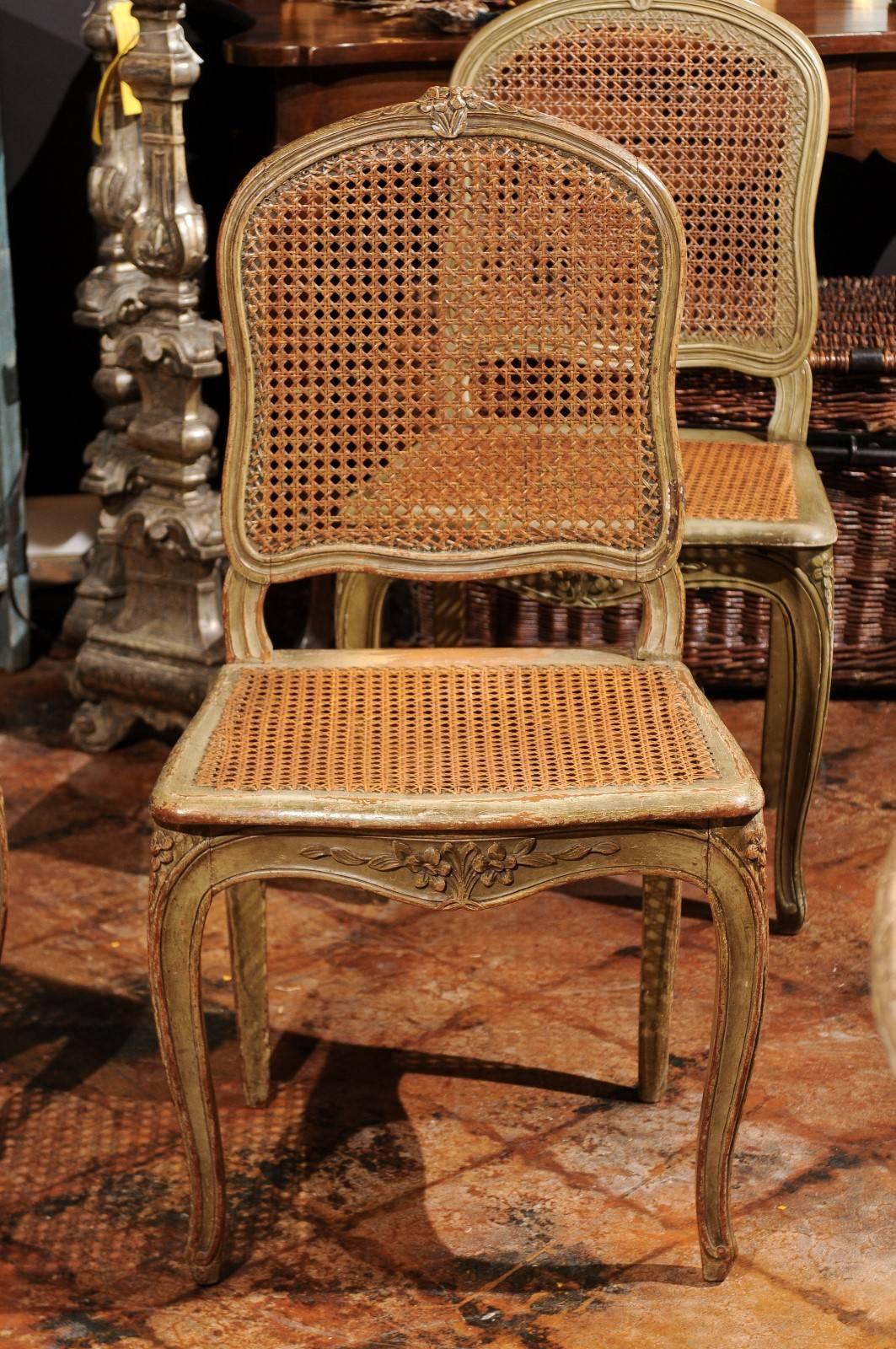 Set of Four French Louis XV Style Dining Room Chairs with Cane Upholstery, 1880s In Good Condition In Atlanta, GA