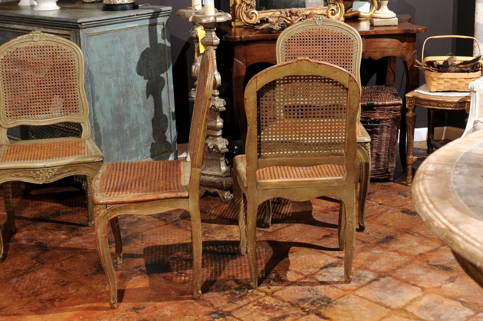 Set of Four French Louis XV Style Dining Room Chairs with Cane Upholstery, 1880s 3