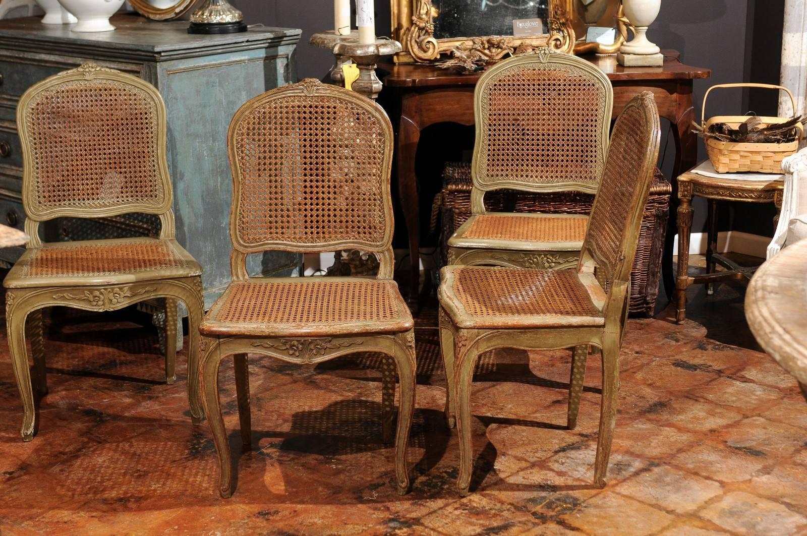 Set of Four French Louis XV Style Dining Room Chairs with Cane Upholstery, 1880s 4