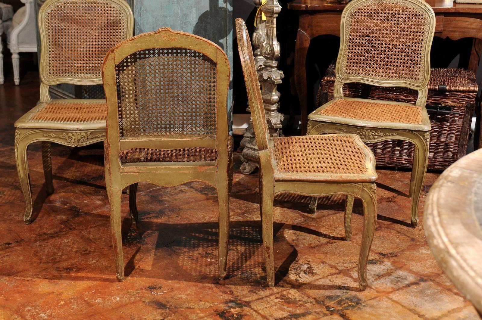 Set of Four French Louis XV Style Dining Room Chairs with Cane Upholstery, 1880s 2
