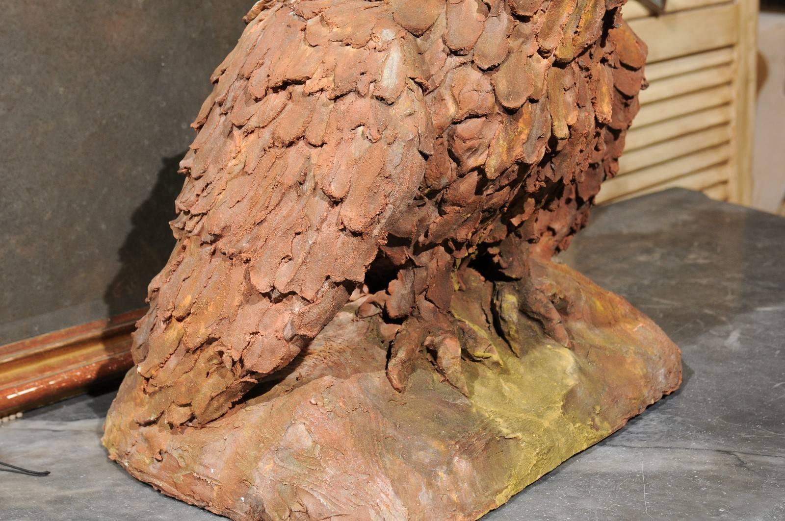 Italian Contemporary Terracotta Sculpture of an Eagle-Owl with Expressive Face 2