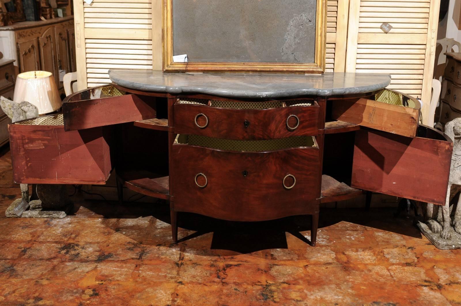 19th Century Italian Flaming Mahogany Buffet with Rounded Corners and Fold out Drawers, 1850s