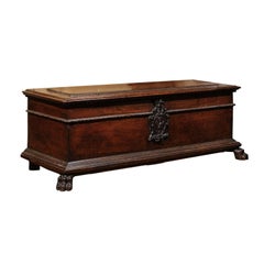 Italian Early 19th Century Wooden Cassone Chest with Family Crest and Paw Feet