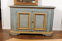 Italian Florentine Light Grey Blue Painted Buffet with Two Doors from the 1820s