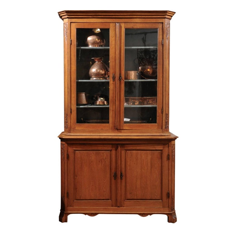 dutch 1900s oak bookcase with glass doors rocaille motifs and canted side posts for sale - Oak Bookshelves With Glass Doors dutch 1900s oak bookcase with glass doors rocaille motifs and canted side posts for sale - Oak Bookshelves With Glass Doors