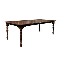 American Customizable Dining Room Farm Table with Planked Top and Turned Legs