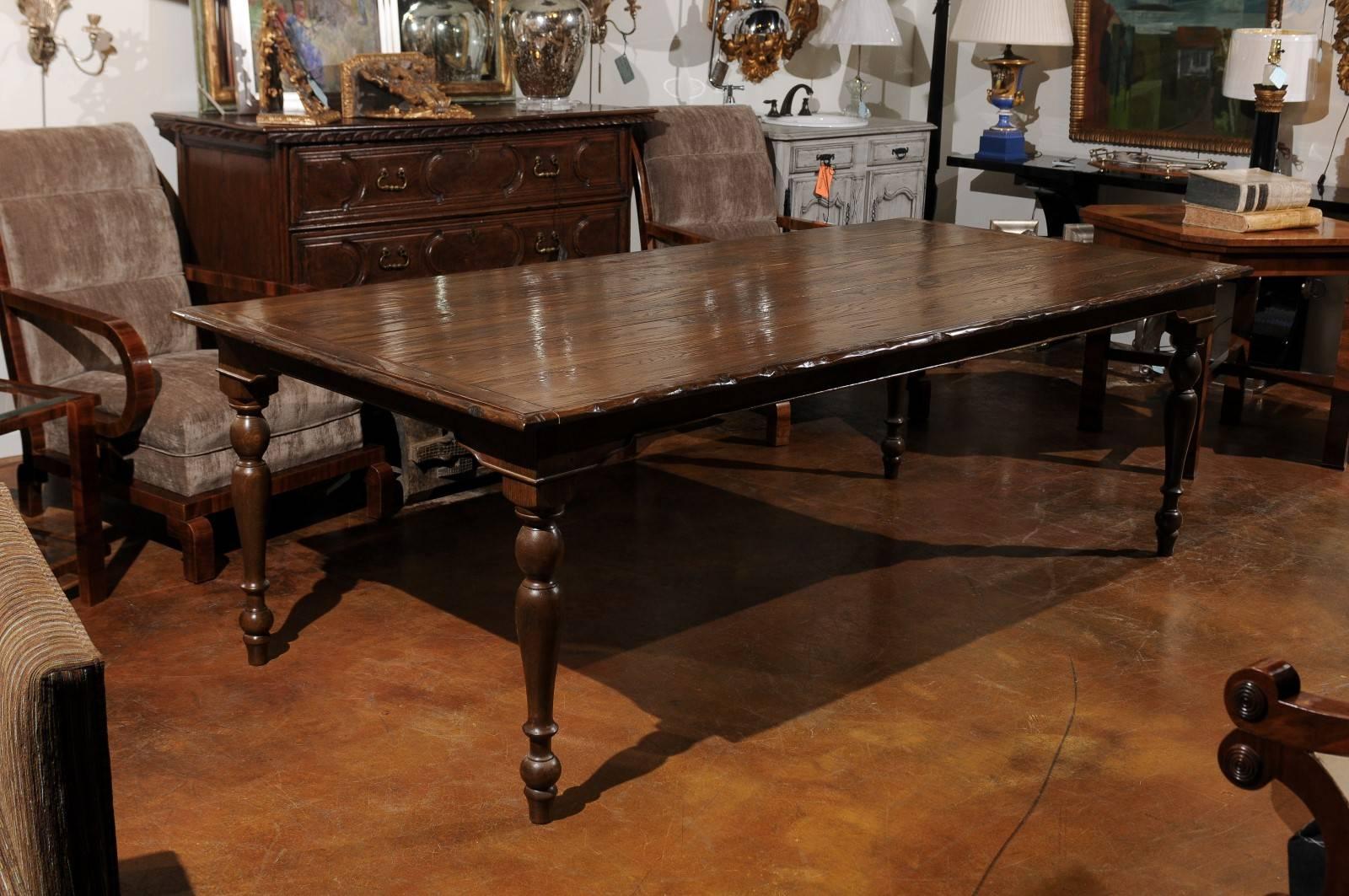 American Customizable Dining Room Farm Table with Planked Top and Turned Legs In Excellent Condition For Sale In Atlanta, GA