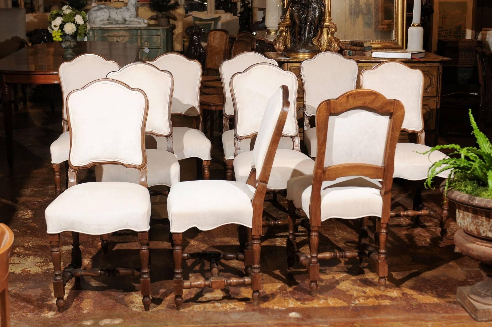 Set of Ten French Chaises à La Reine with Turned Legs with New Upholstery, 1880s 3