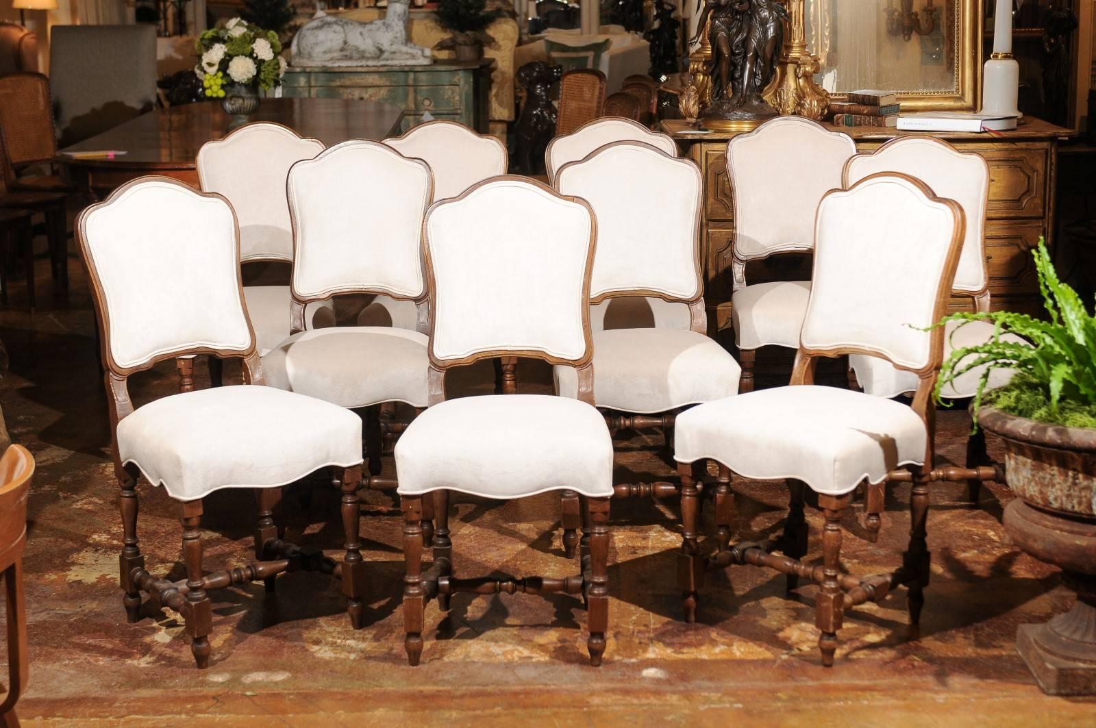 19th Century Set of Ten French Chaises à La Reine with Turned Legs with New Upholstery, 1880s