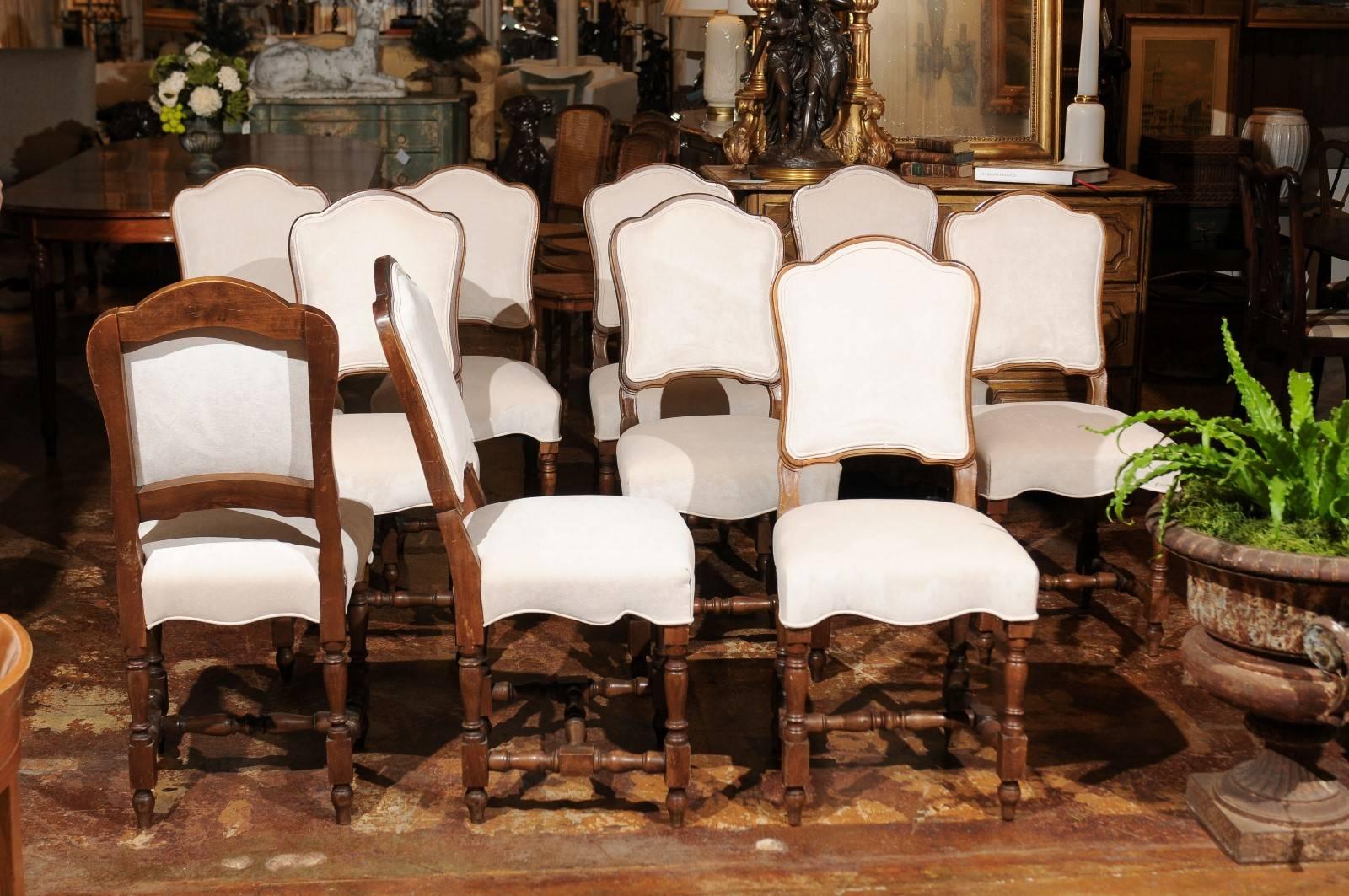 Set of Ten French Chaises à La Reine with Turned Legs with New Upholstery, 1880s 1