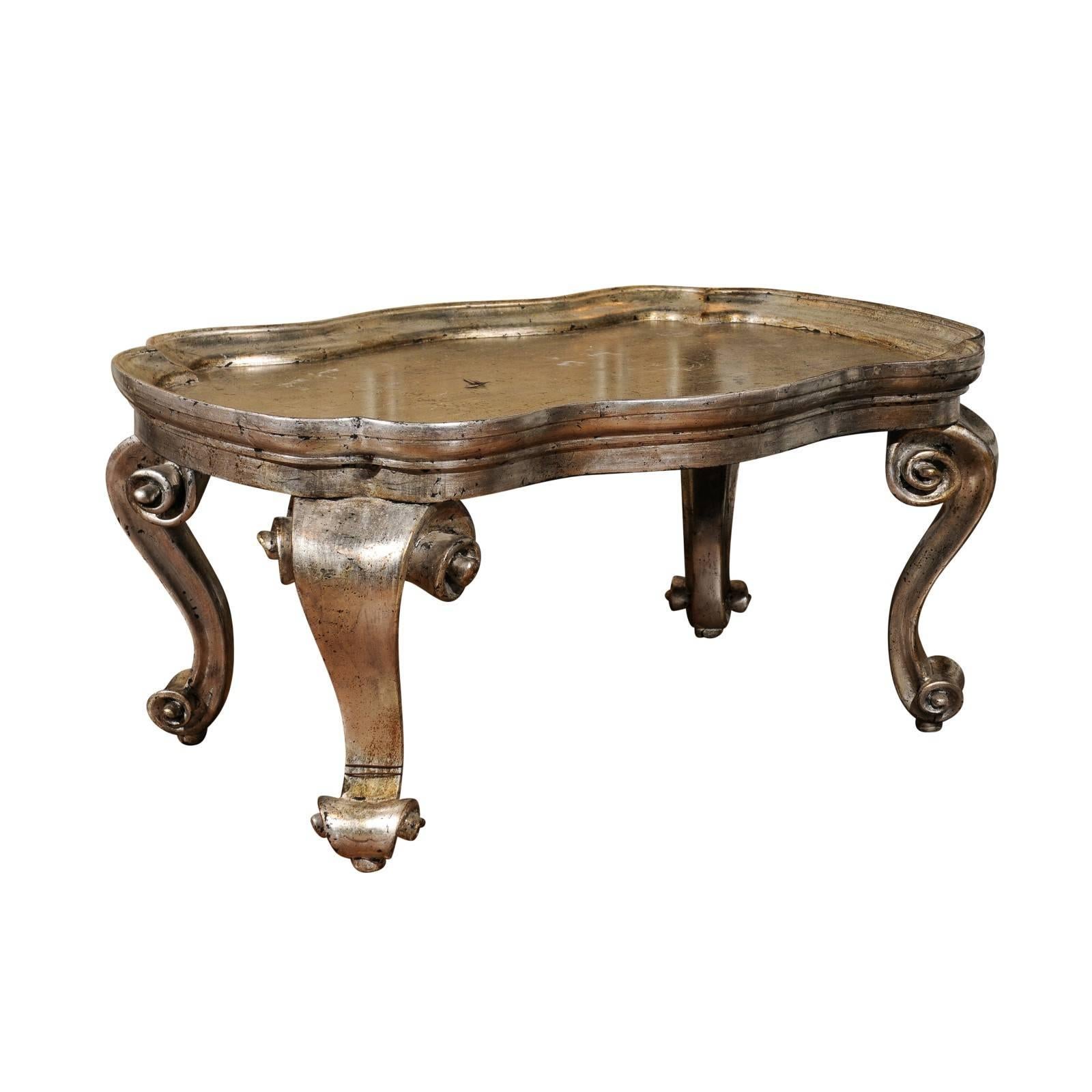 Vintage Italian Rococo Style Silver Leaf Painted Coffee Table from the 1950s For Sale