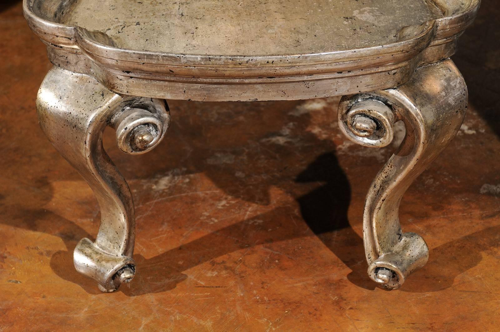 Vintage Italian Rococo Style Silver Leaf Painted Coffee Table from the 1950s For Sale 3