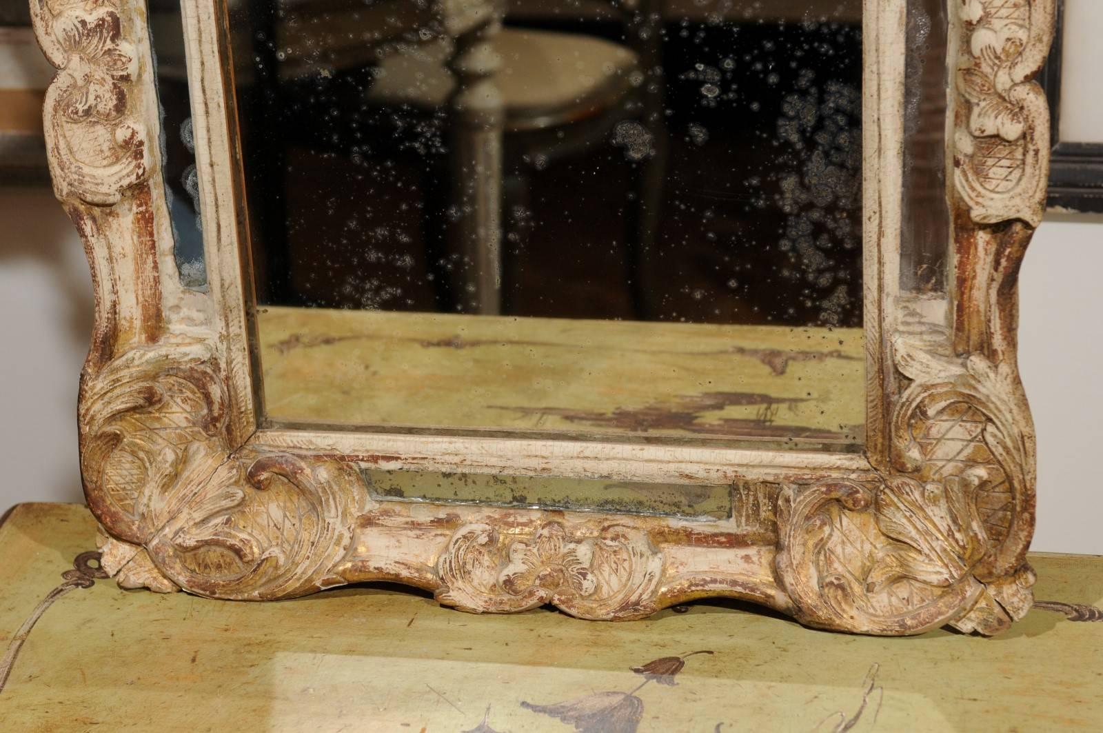 French Louis XV Style 1850s Gilt and Painted Wood Mirror with Carved Crest 6