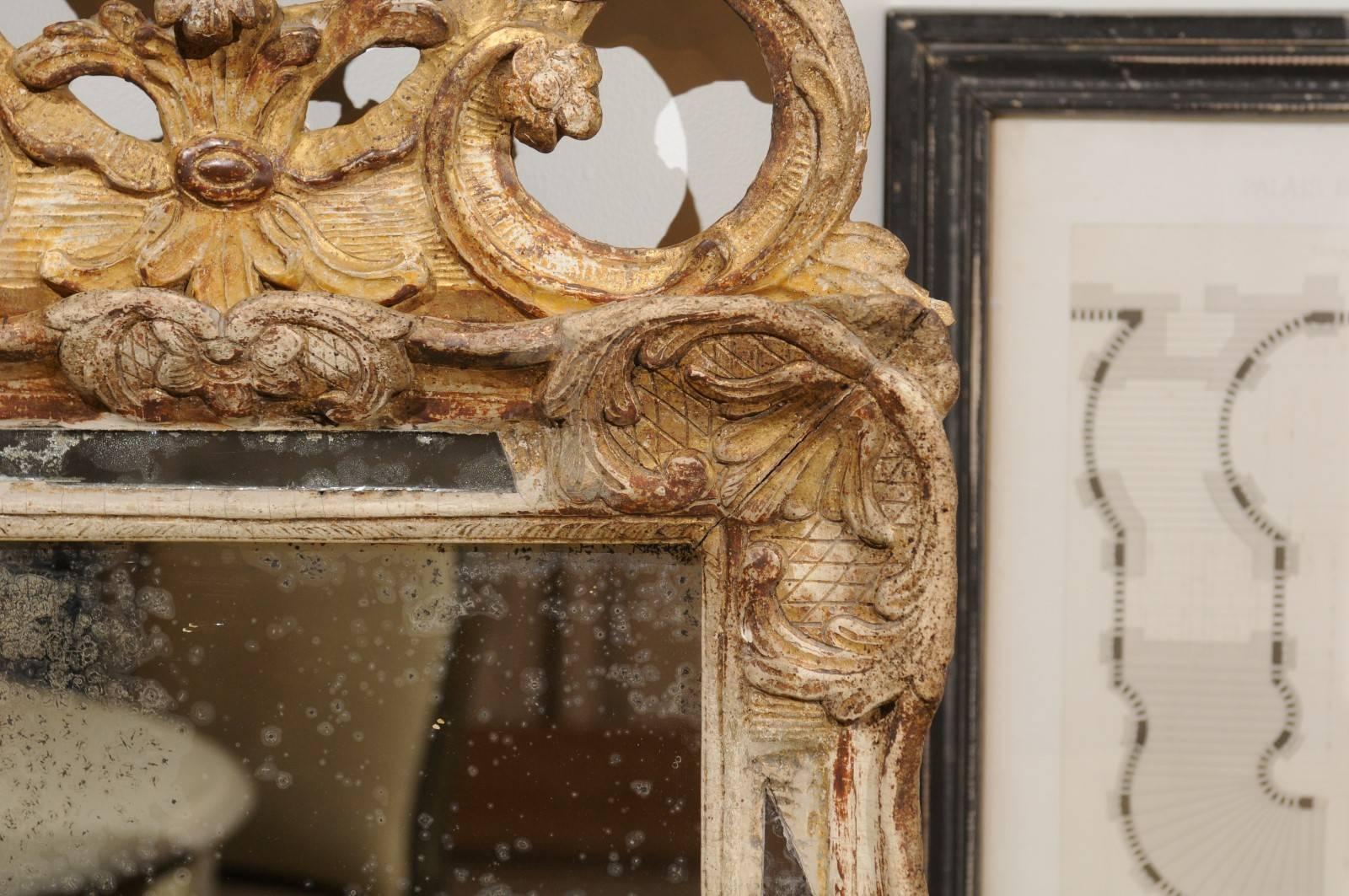 French Louis XV Style 1850s Gilt and Painted Wood Mirror with Carved Crest 5