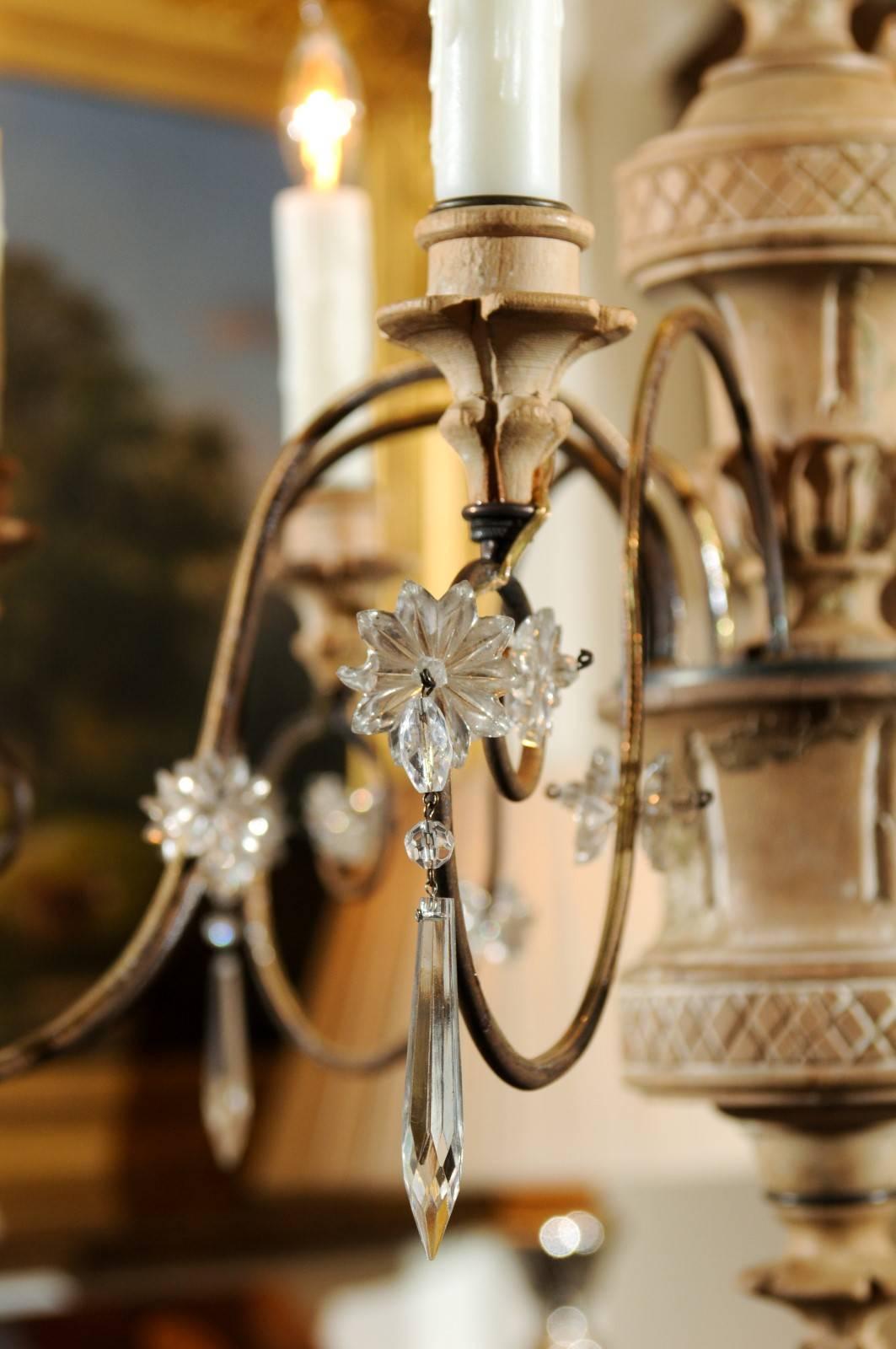 Italian Eight-Light Carved Wood and Gilt Metal Chandelier with Central Column 1