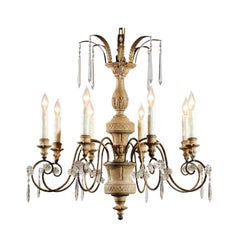Italian Eight-Light Carved Wood and Gilt Metal Chandelier with Central Column