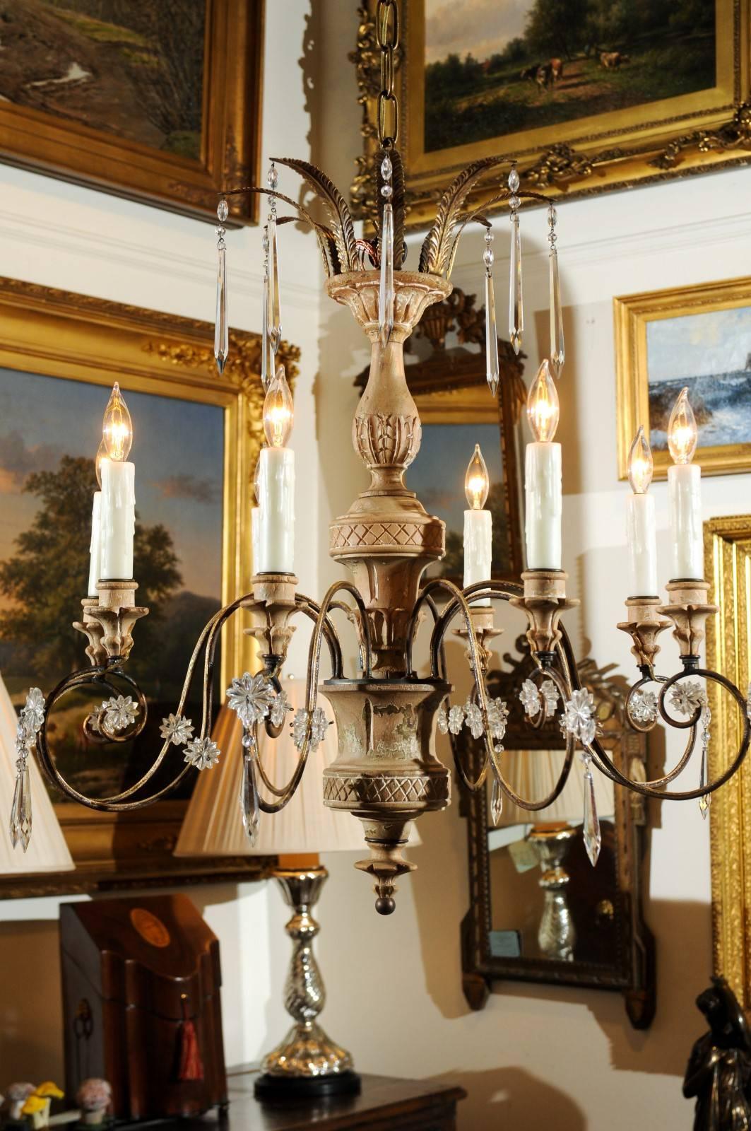 Italian Eight-Light Carved Wood and Gilt Metal Chandelier with Central Column 5