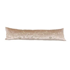 Long Cushion Made from Antique European Silver Metallic Embroidered Velvet