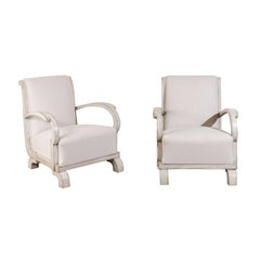 Pair of Art Deco Early 20th Century Period Upholstered Club Chairs