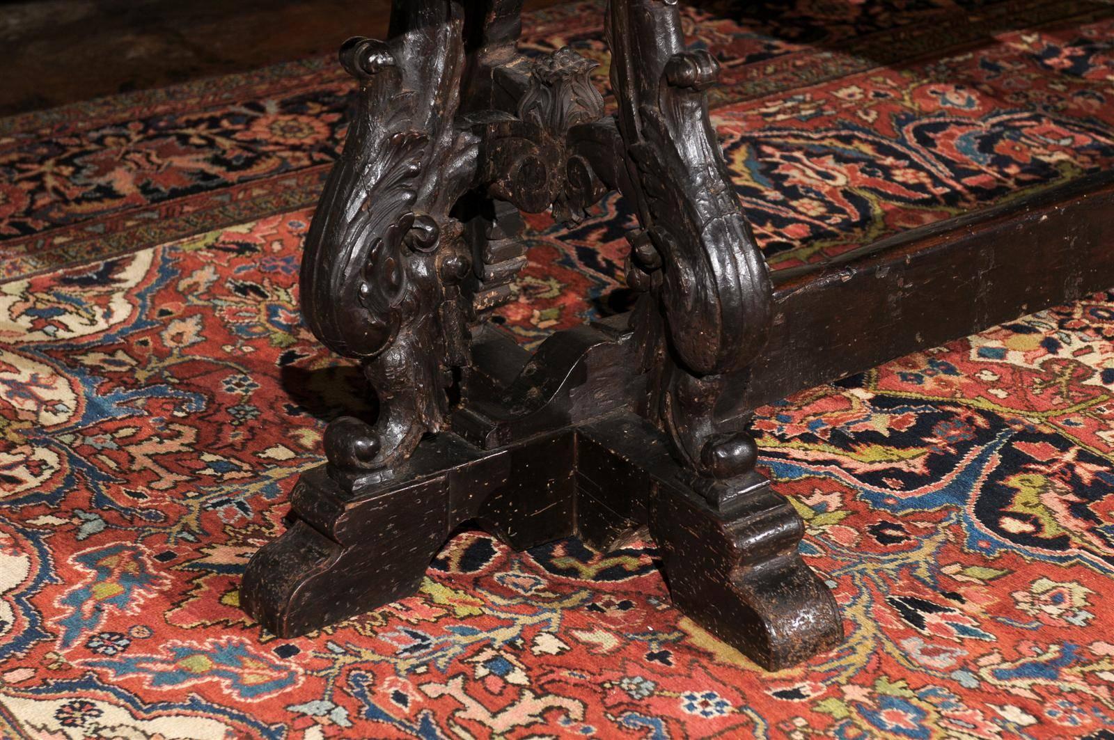 Italian 19th Century Baroque Style Carved Oak Library Table with Volute Legs 6