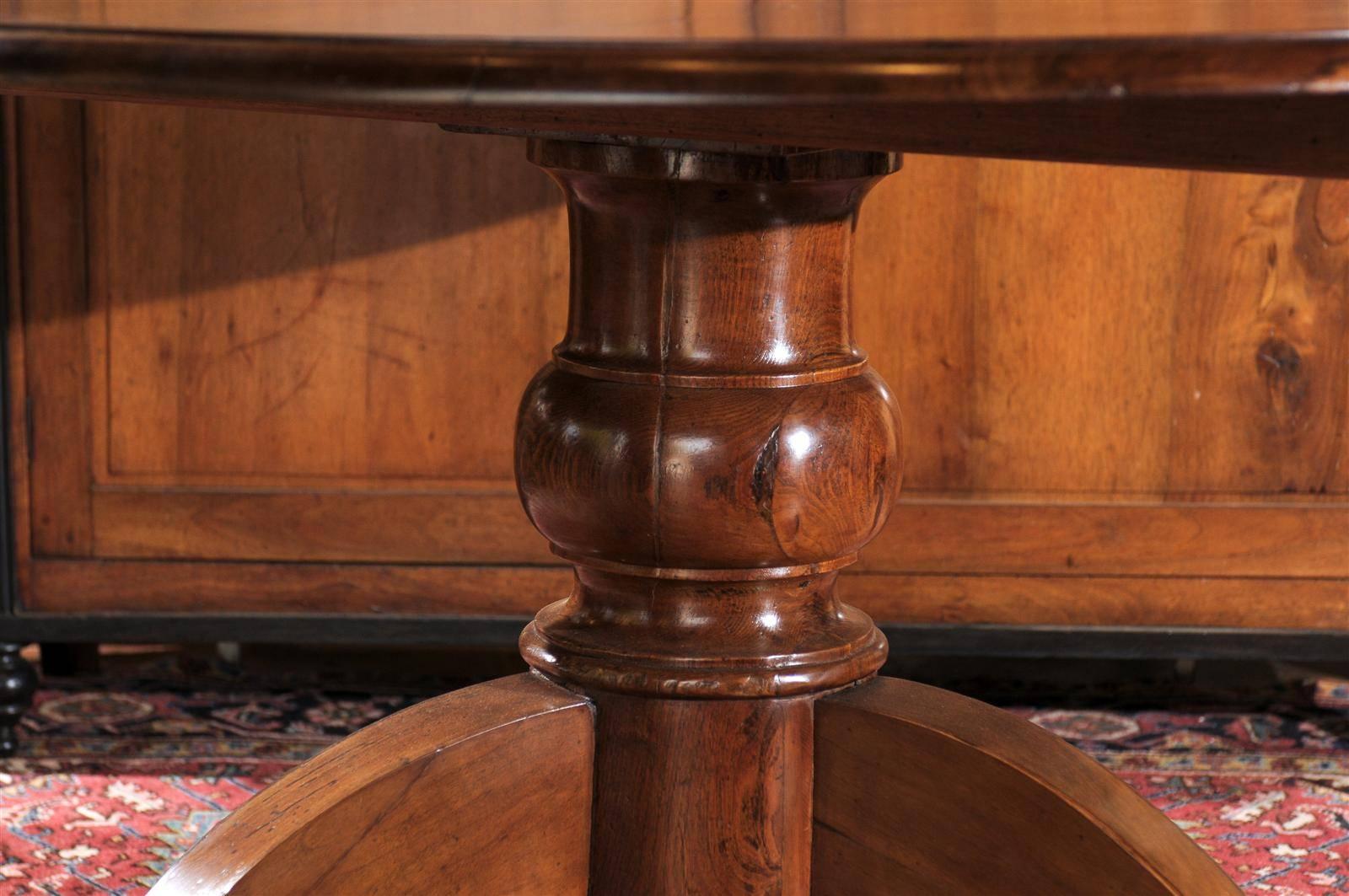 20th Century Italian Round Walnut Pedestal Dining Table with Tilt-Top and Bronze Accents