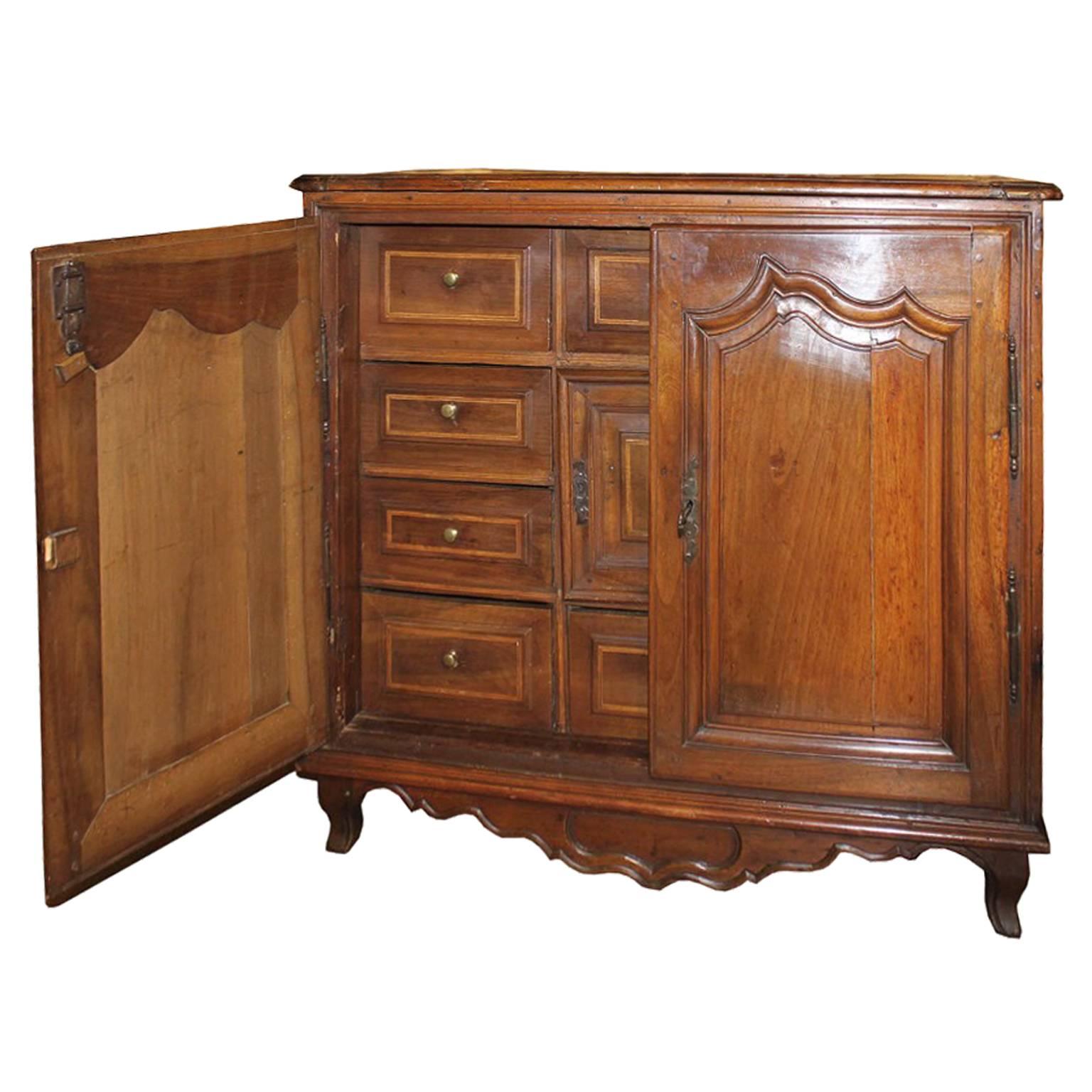 French Walnut Commode with Two Doors and Multiple Inner Drawers Circa 1870 For Sale