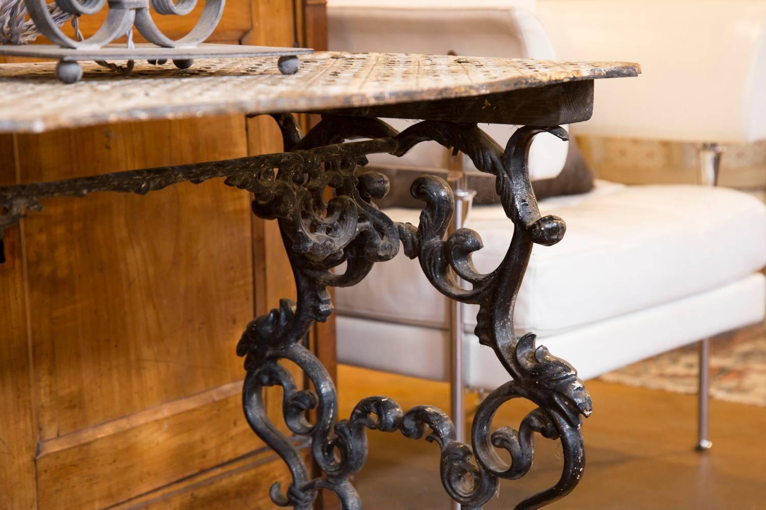 French Wrought Iron Side Table with Cruciform Pierced Top and Intricate Base 3