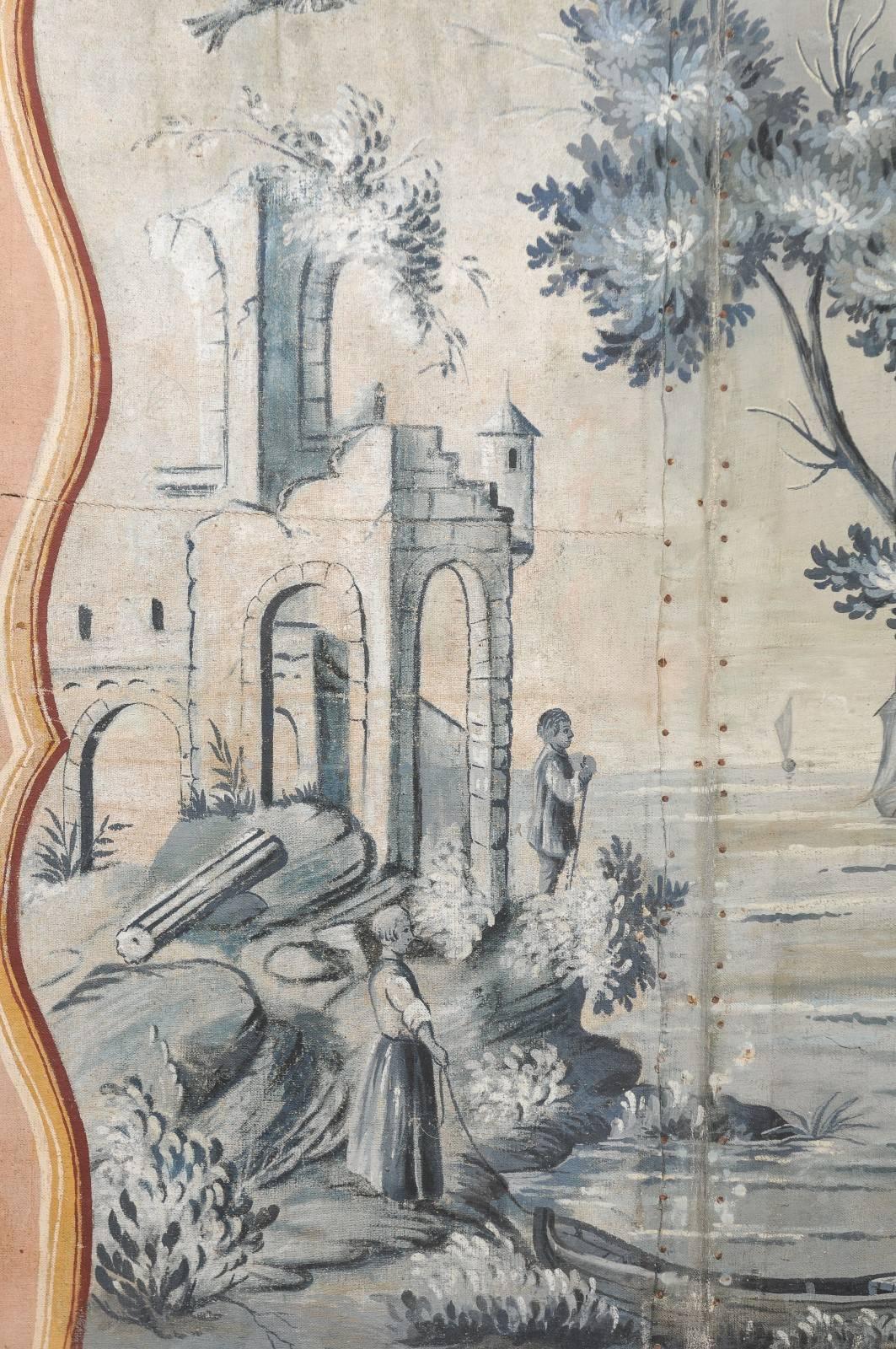 18th Century Pair of French 1780s Trompe-l'Oeil Grisaille Hand-Painted Pastoral Screens