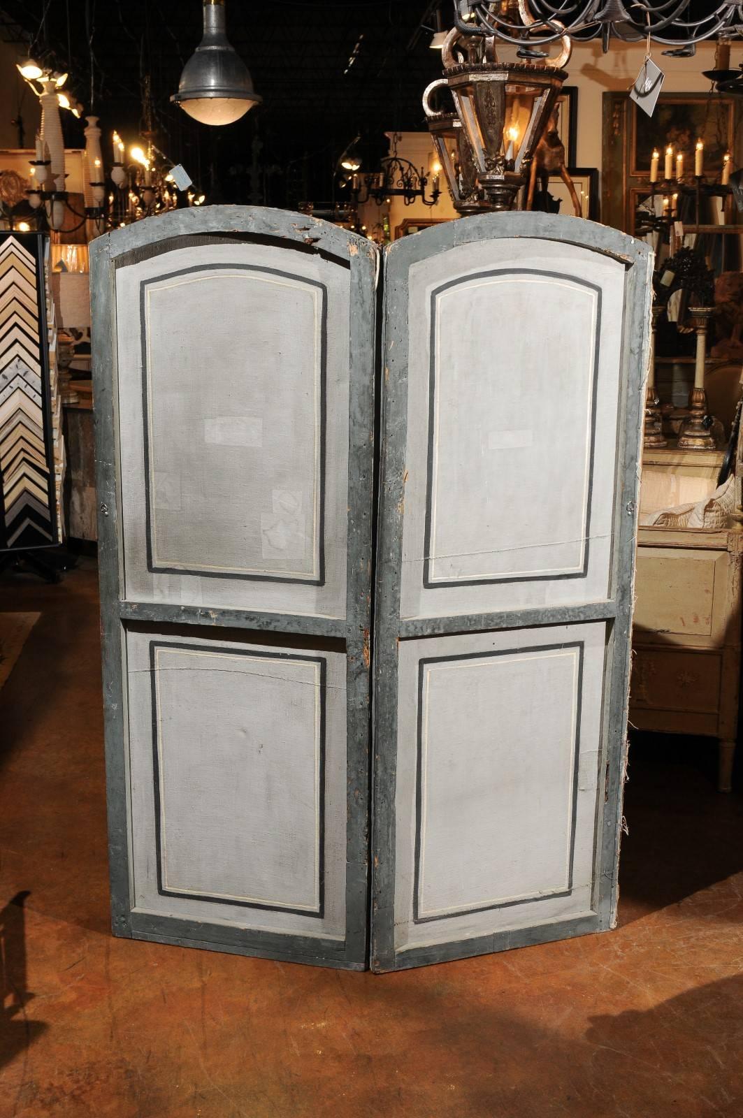 Pair of French 1780s Trompe-l'Oeil Grisaille Hand-Painted Pastoral Screens 2