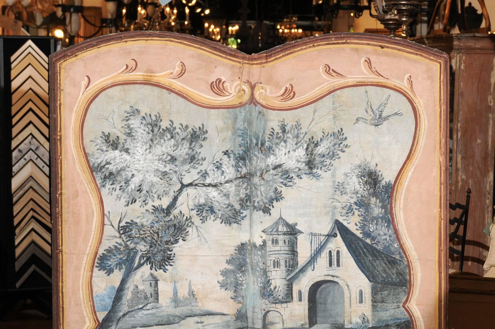 Pair of French 1780s Trompe-l'Oeil Grisaille Hand-Painted Pastoral Screens 4