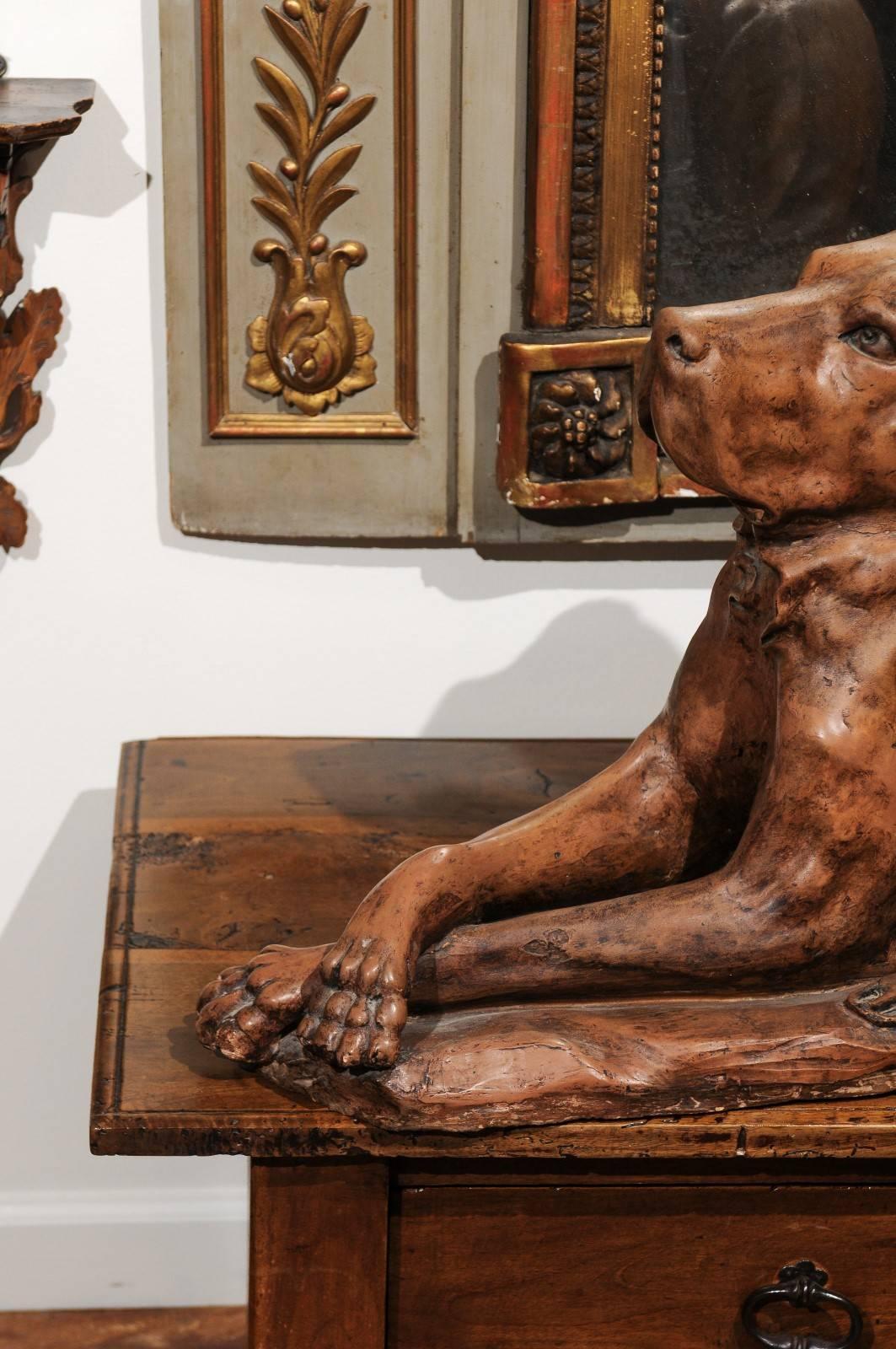 French Terracotta Reclining Hound Dog Sculpture from the Early 19th Century In Good Condition In Atlanta, GA