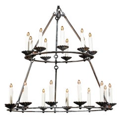 Custom Double Ring Wrought Iron Chandelier with Black Finish