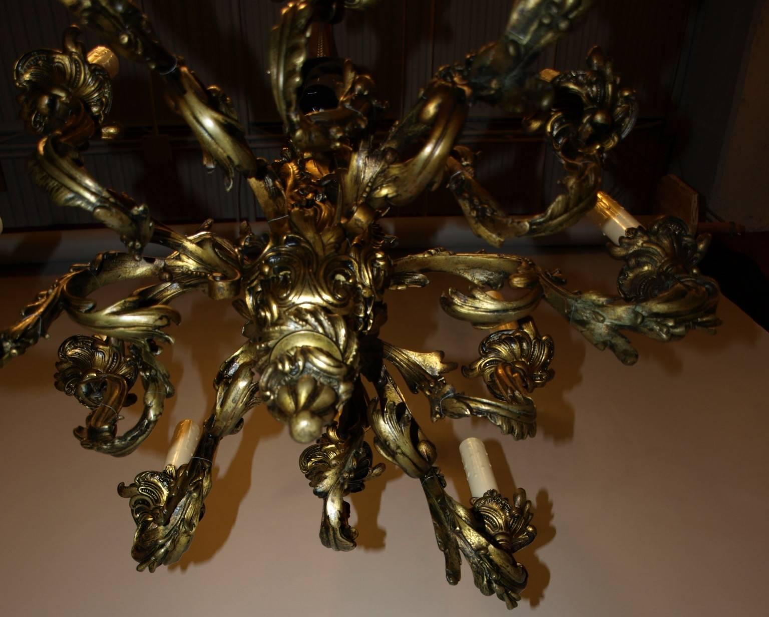 Bronze Antique Chandelier. Louis XV Chandelier For Sale