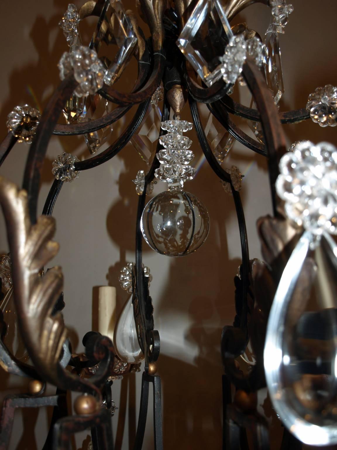 French Antique Chandelier. Iron and Crystal Chandelier For Sale