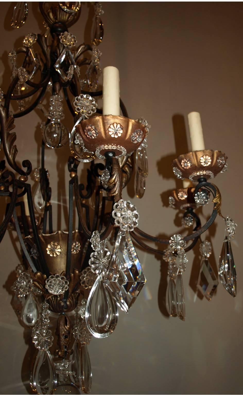 19th Century Antique Chandelier. Iron and Crystal Chandelier For Sale