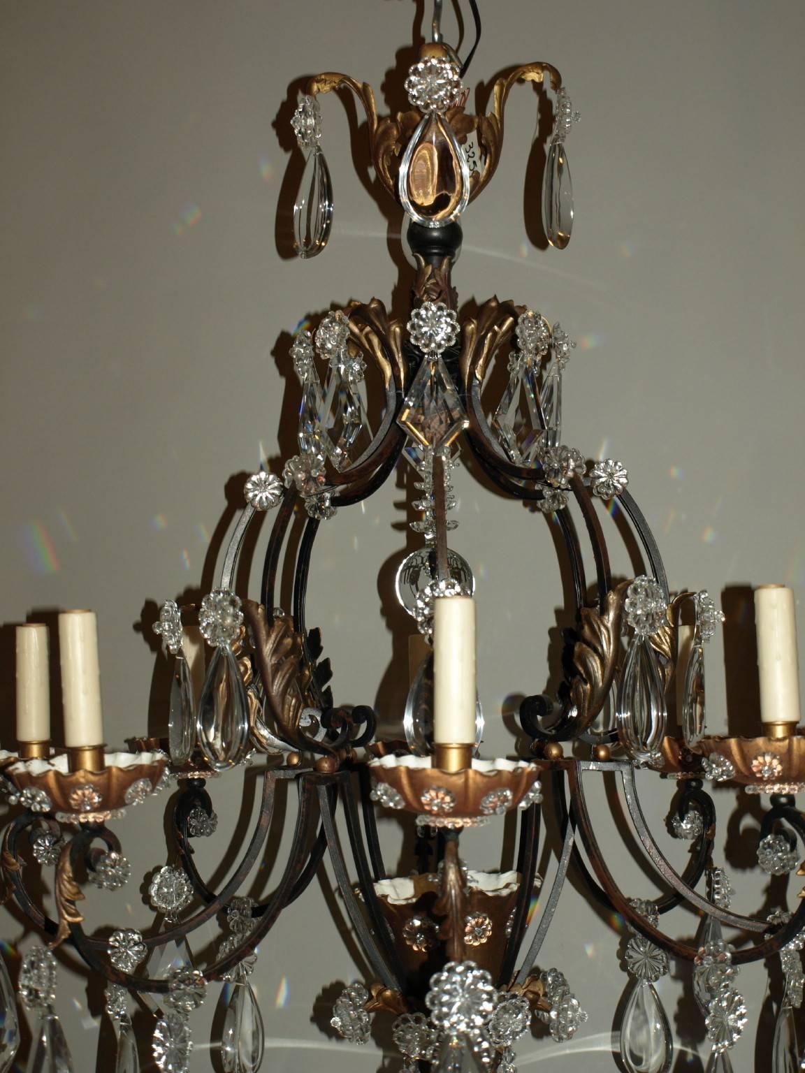 Antique Chandelier. Iron and Crystal Chandelier In Excellent Condition For Sale In Atlanta, GA