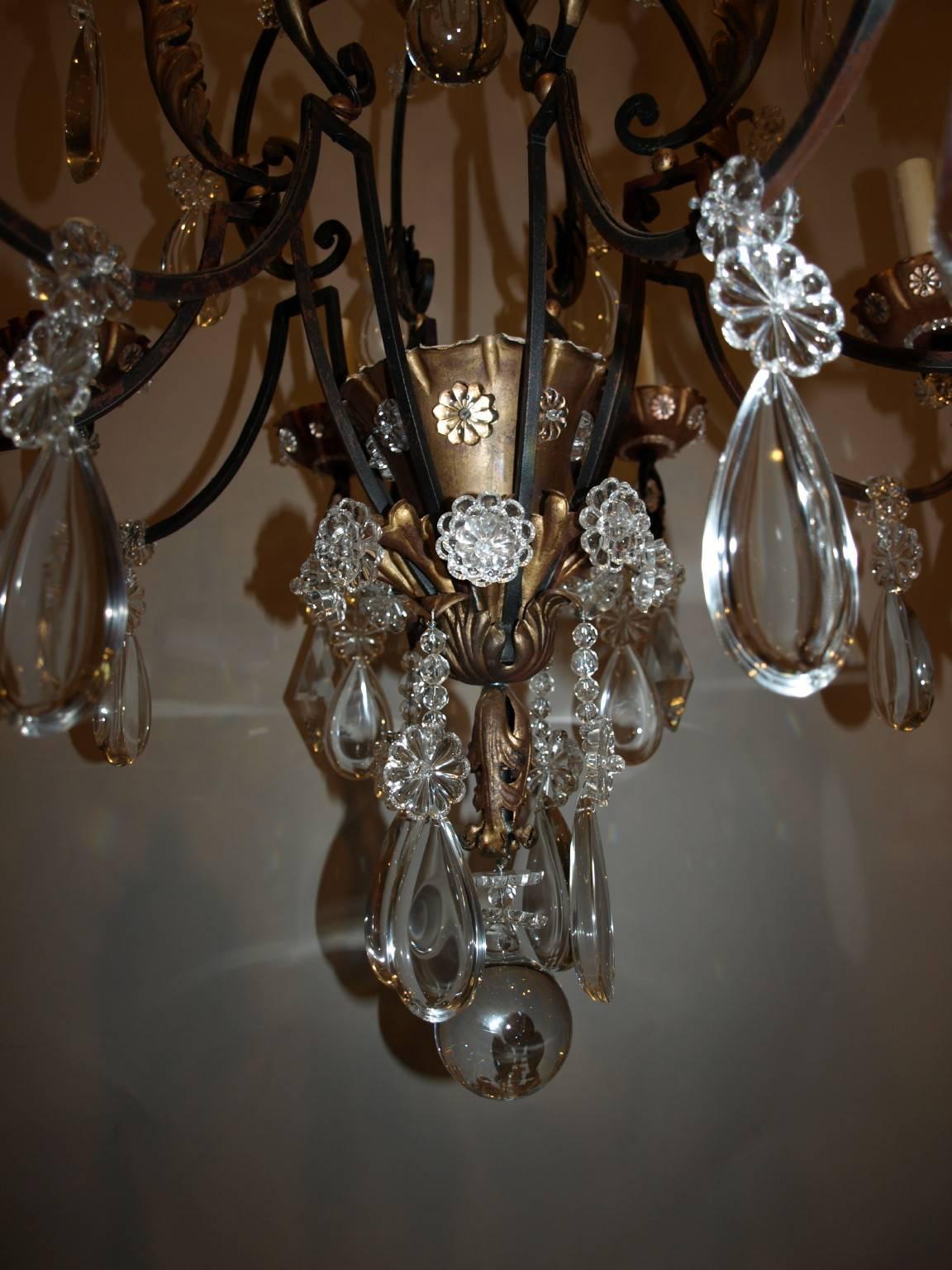 Antique Chandelier. Iron and Crystal Chandelier For Sale 1