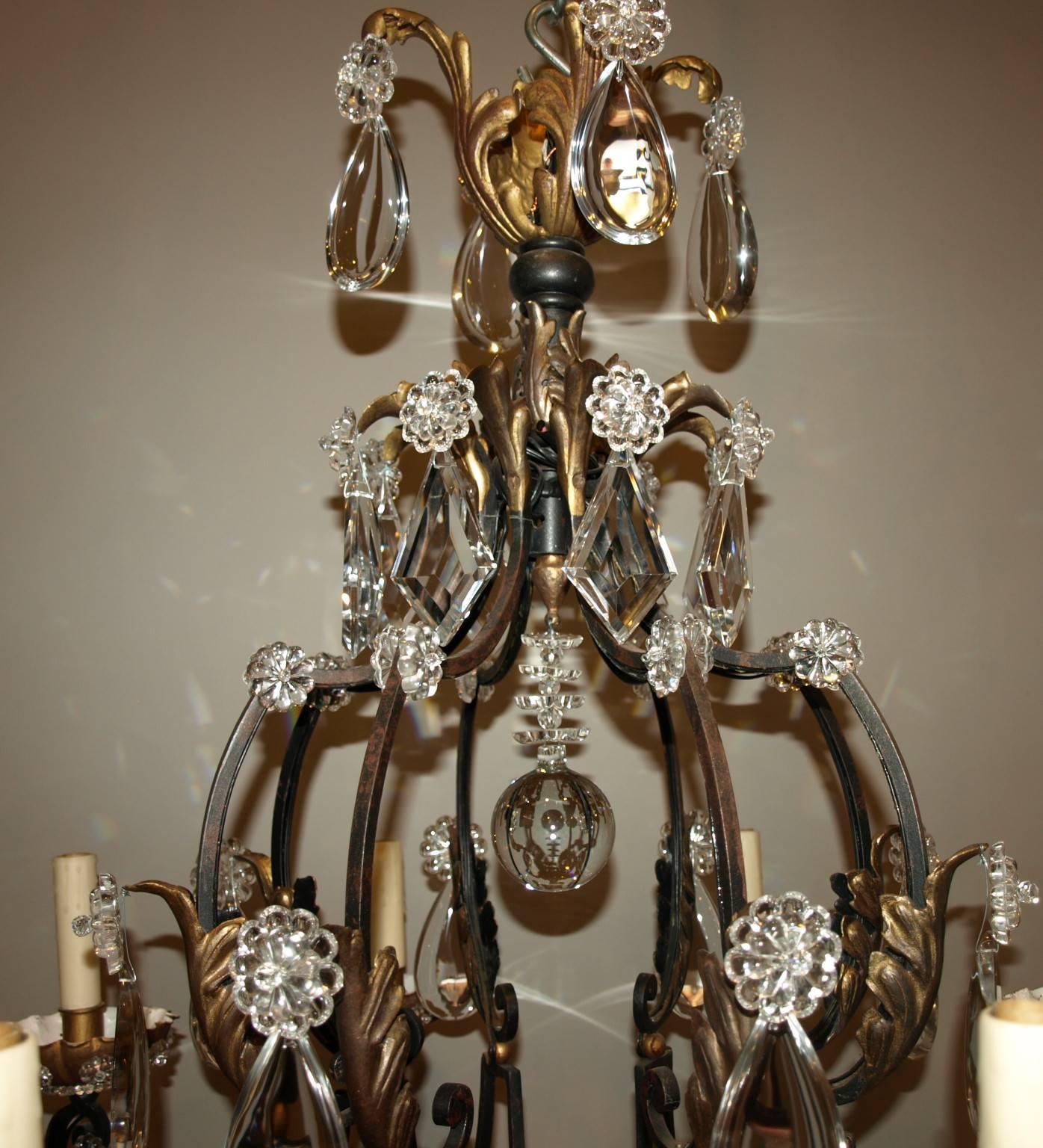 Antique Chandelier. Iron and Crystal Chandelier For Sale 3