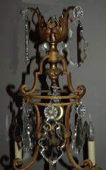 Antique Chandelier. Gilt Iron Chandelier with Crystal
