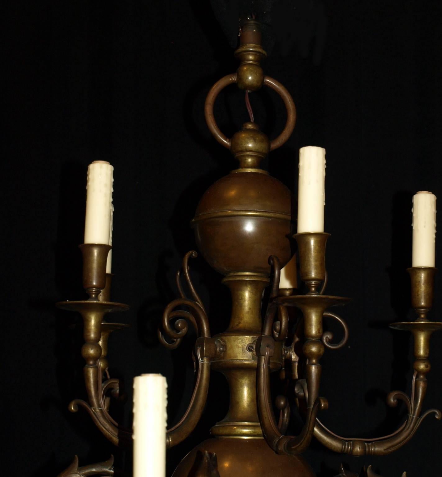 Antique Chandelier. Dutch Bronze Chandelier In Excellent Condition For Sale In Atlanta, GA