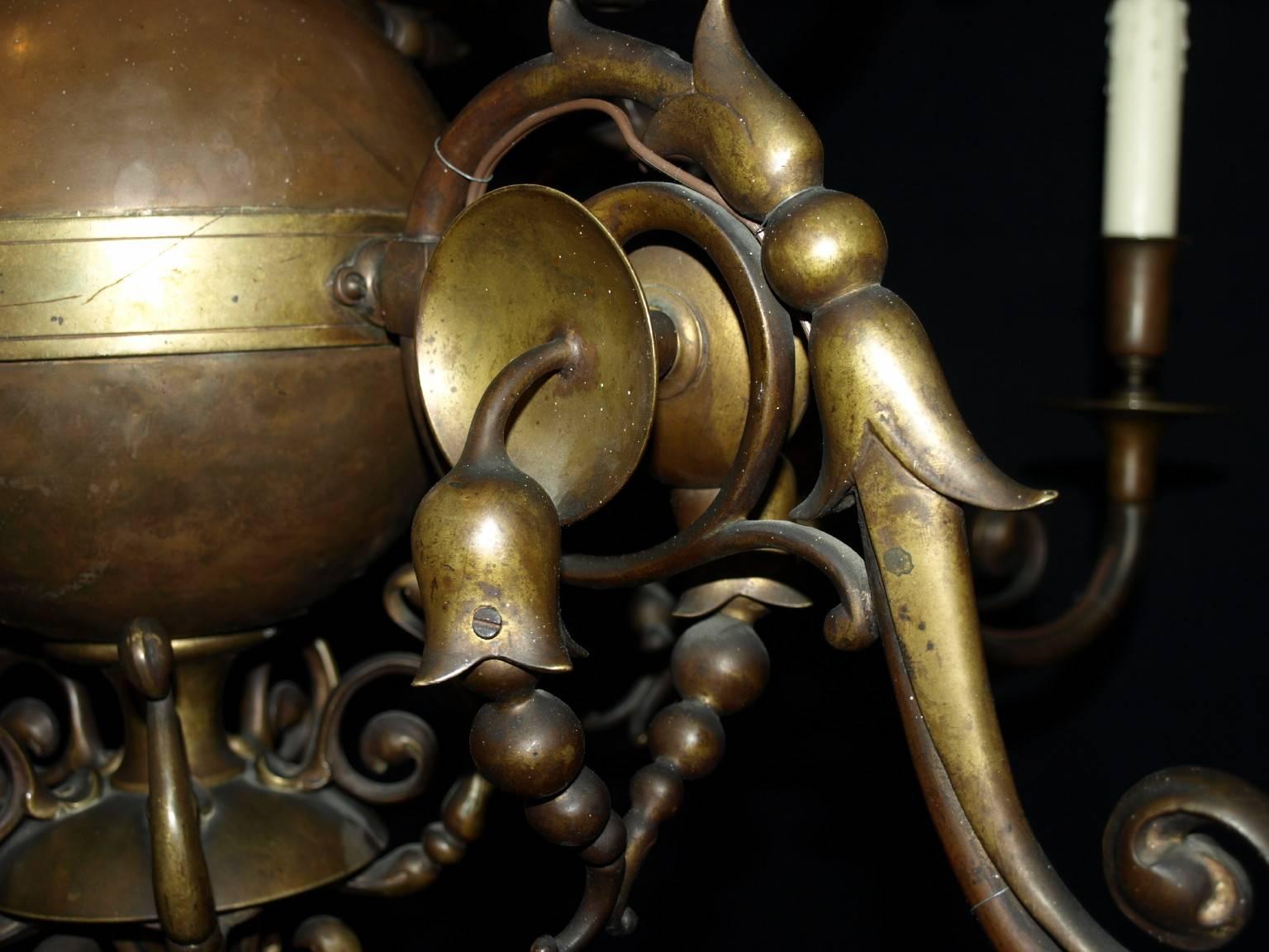 20th Century Antique Chandelier. Dutch Bronze Chandelier For Sale