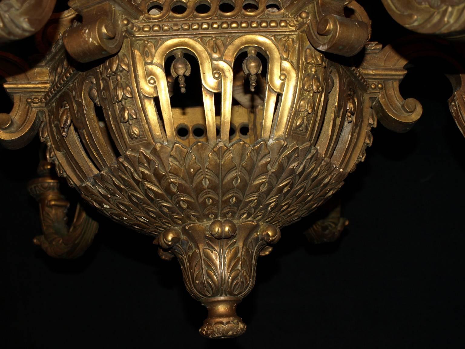 Very fine eight-light giltwood chandelier from a Palm Beach estate.