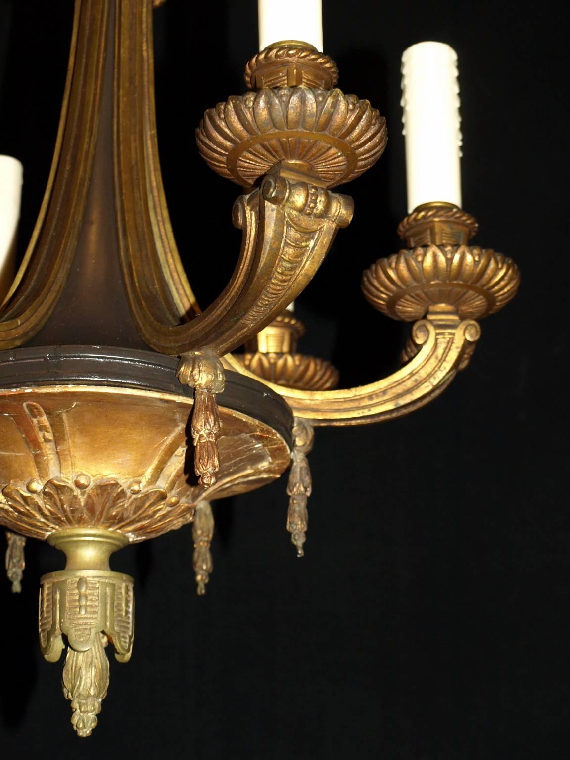 Louis XVI Antique Chandelier Giltwood and Bronze For Sale