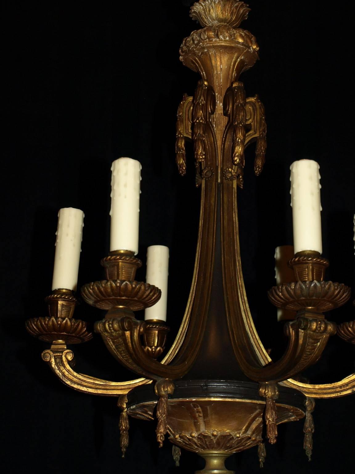 French Antique Chandelier Giltwood and Bronze For Sale