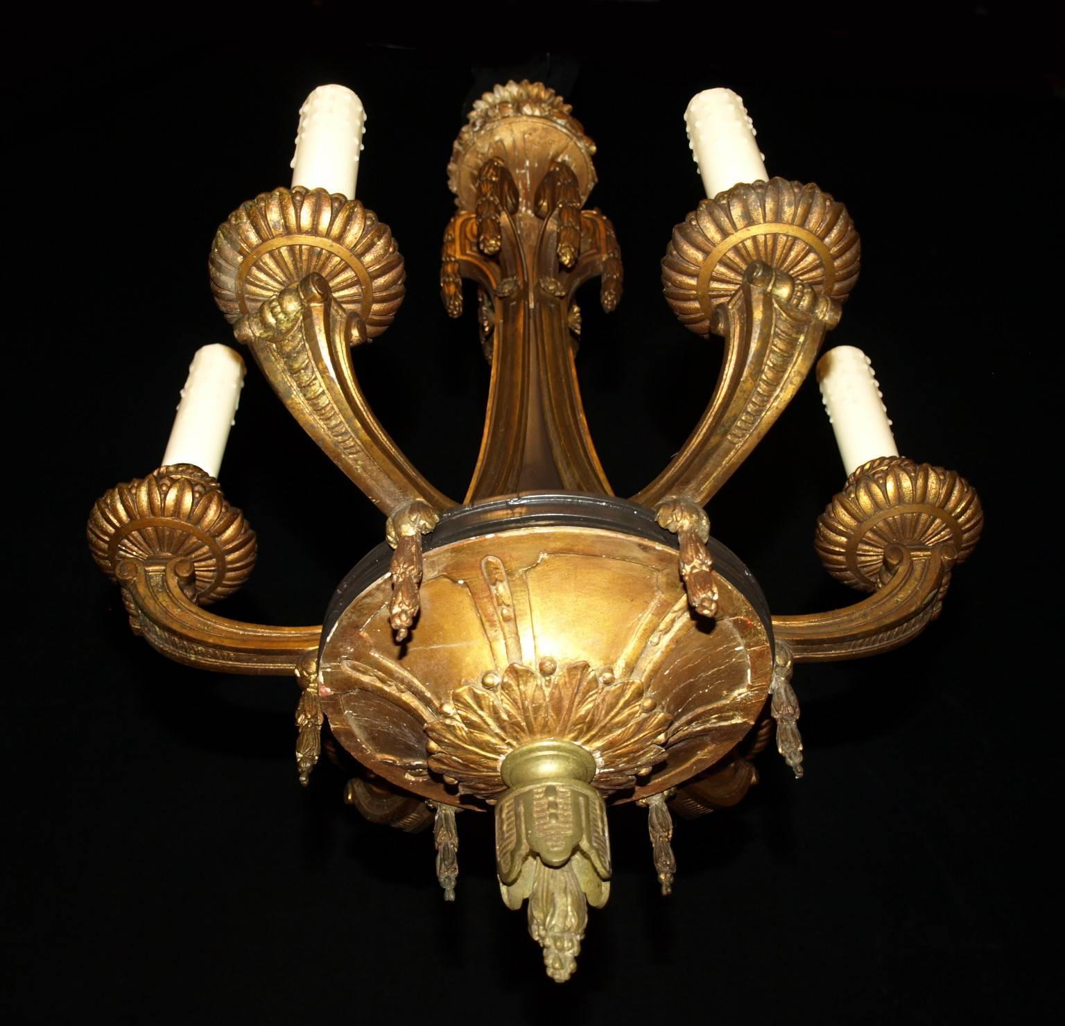 Antique Chandelier Giltwood and Bronze In Excellent Condition For Sale In Atlanta, GA